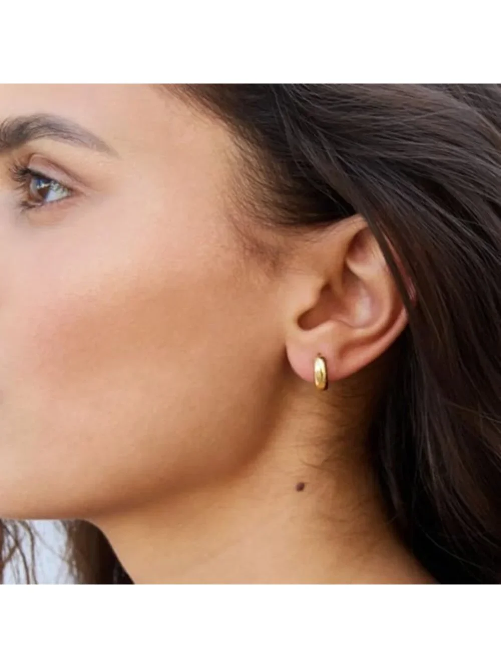 14K Gold Plated Brass Chunky Hoop Earrings Lightweight Huggie Hoops - Picture 2 of 6